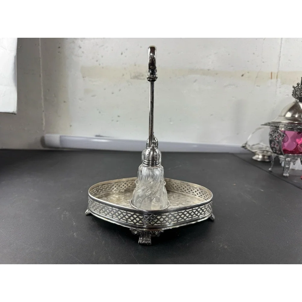 Vintage ornate silver plate condiment set Apollo‎ Studio BRS 8215 3 piece